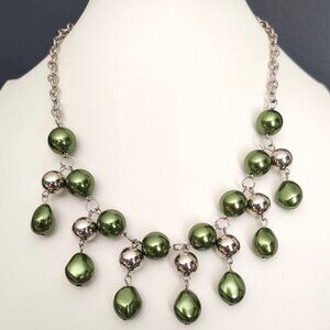 Metallic green and silver beaded necklace
